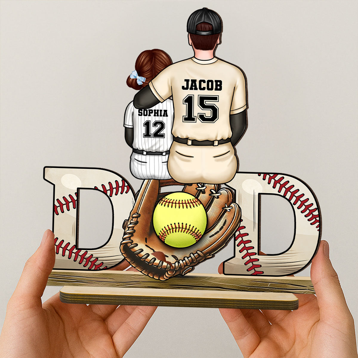 Sports Dad & Kids Personalized 2-Layer Standing Wooden Plaque, Father's Day Gift for Dad, Gift for Husband