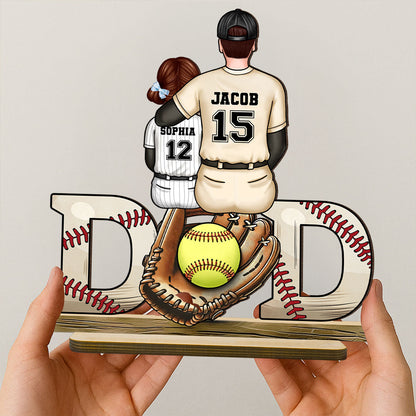 Sports Dad & Kids Personalized 2-Layer Standing Wooden Plaque, Father's Day Gift for Dad, Gift for Husband