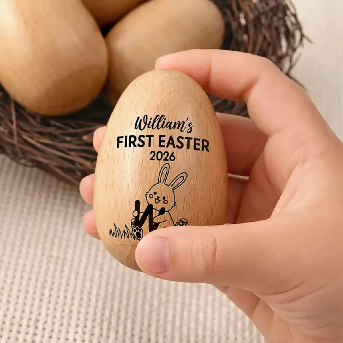 First Easter With Alphabet - Personalized Musical Wooden Easter Egg Shaker
