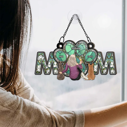 Dog Mom With Heart - Personalized Window Hanging Suncatcher Ornament