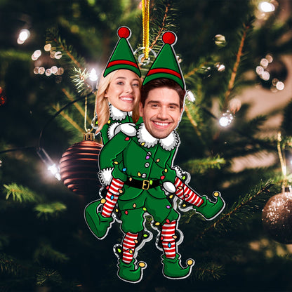 Couple Funny Elf - Personalized Acrylic Photo Ornament, Christmas Elves Couple Ornament Hanging, Gift for Him, Her, Wife, Husband