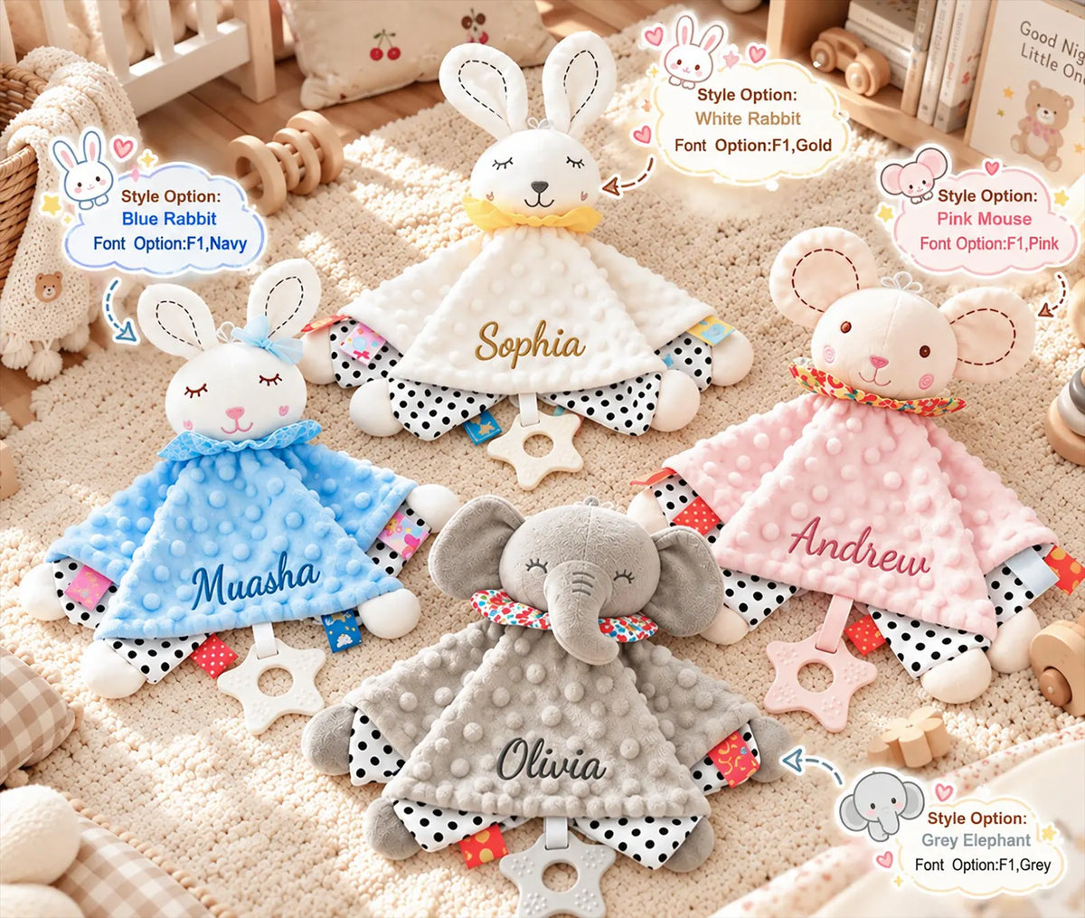 Personalized Baby Animal Comforter with Name