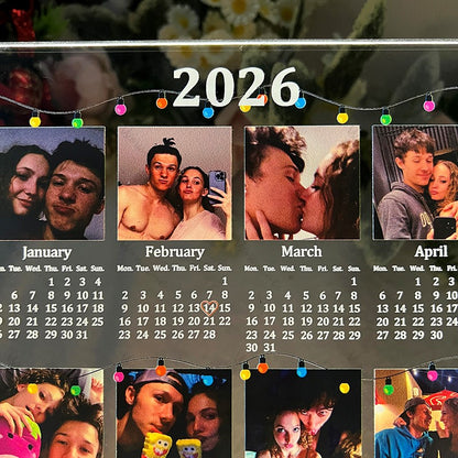 Custom 2026 Calendar Photo Print Plaque LED Wood Base, Acrylic Photo Night Lamp, Personalized Picture Plaque, Gift for Girlfriend or Boyfriend