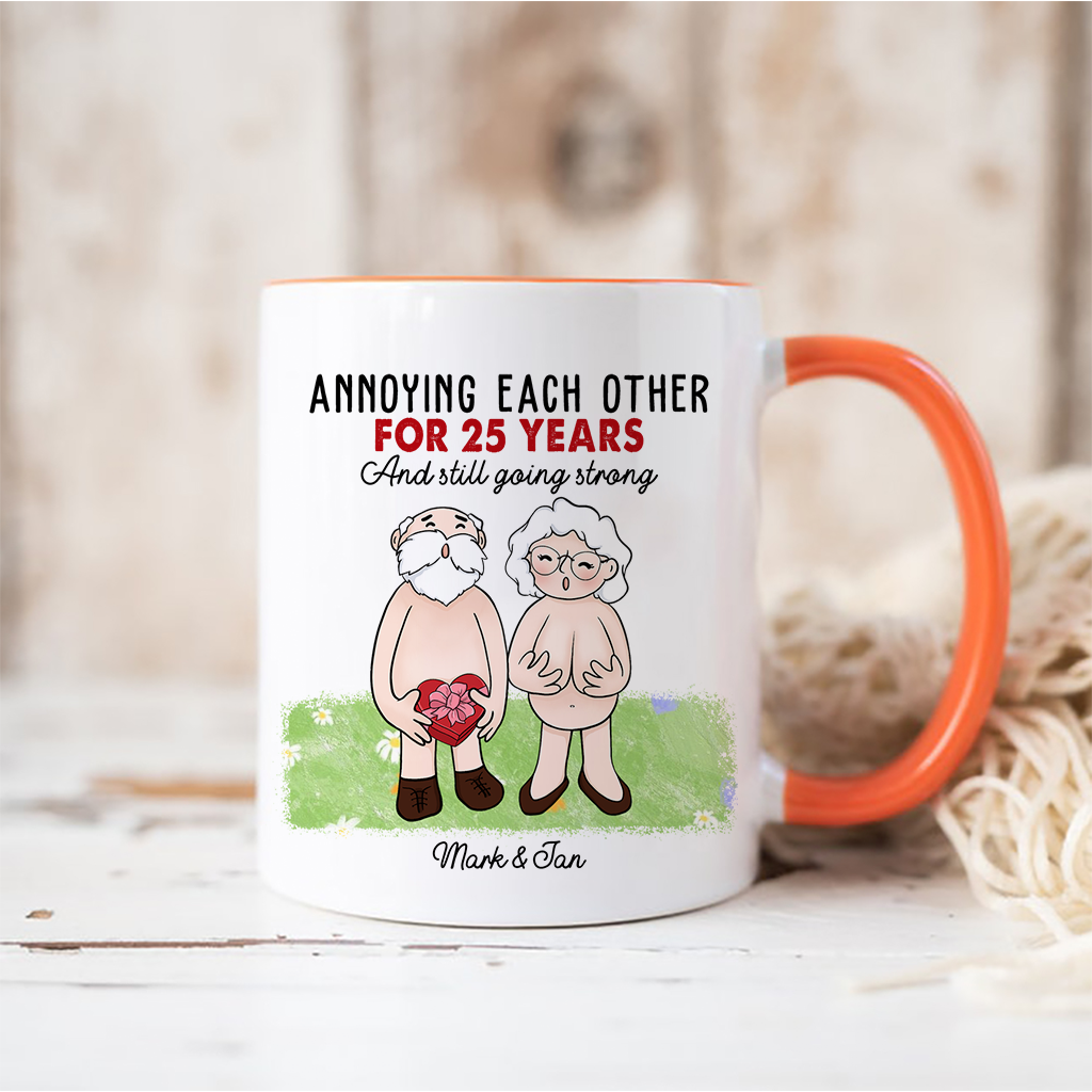 Annoying Each Other For Many Years Personalized Accent Mug, Anniversary Valentine Gift For Couple, Old Couple Coffee Mug