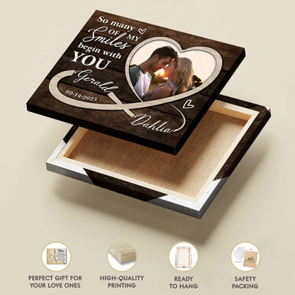 So Many Smiles Begin With You - Custom Heart-Shaped Photo Rustic Wood Canvas Wall Art