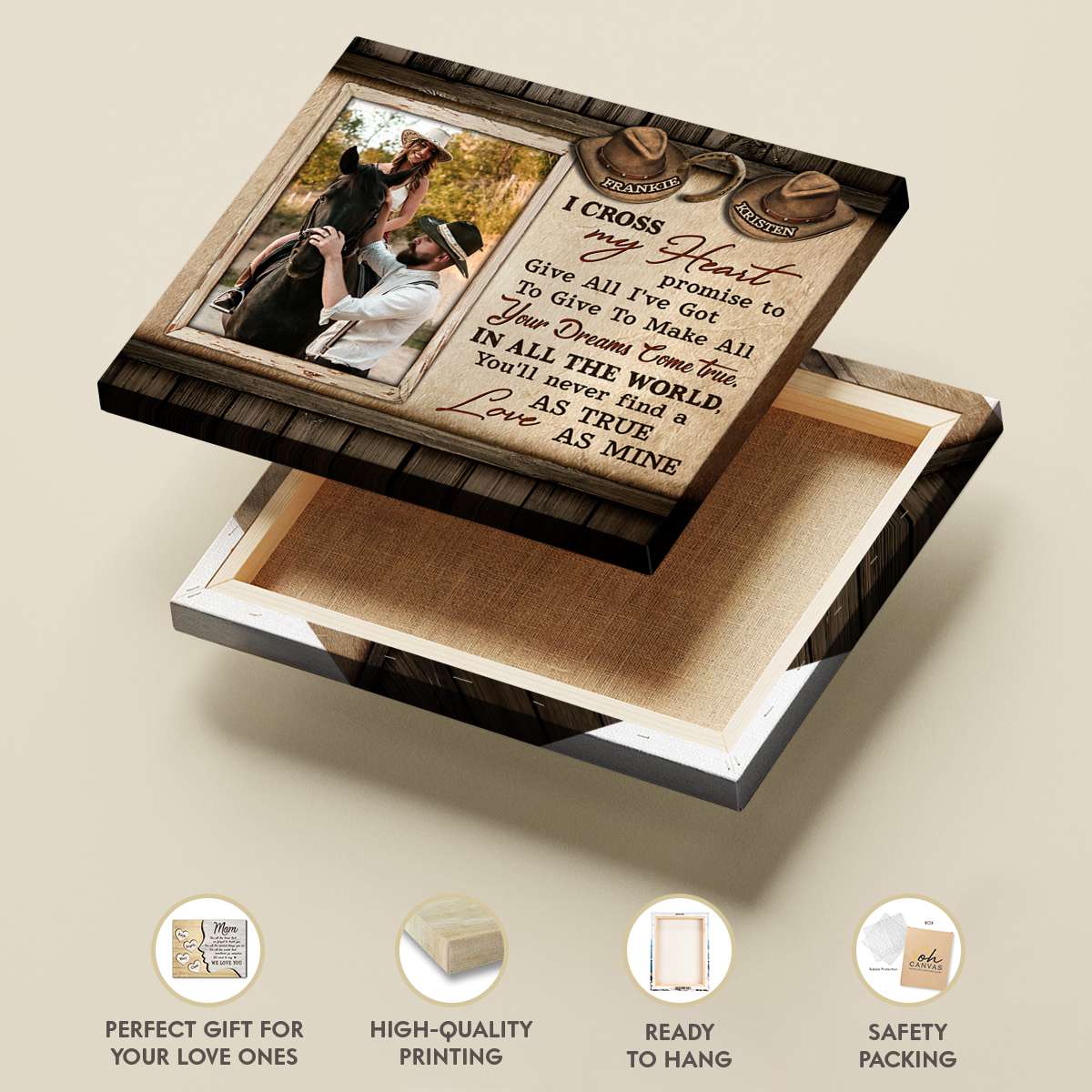 Cowboy Hat Personalized Canvas Gifts For Couple Love Horse Wall Art Decor