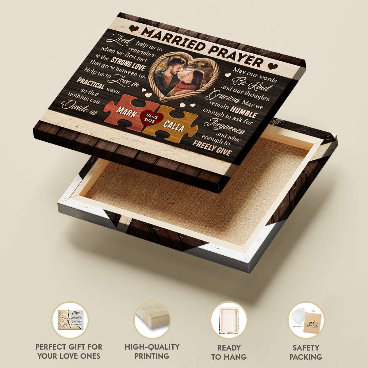 Custom Photo Rustic Married Prayer Canvas – Personalized Gifts For Couple