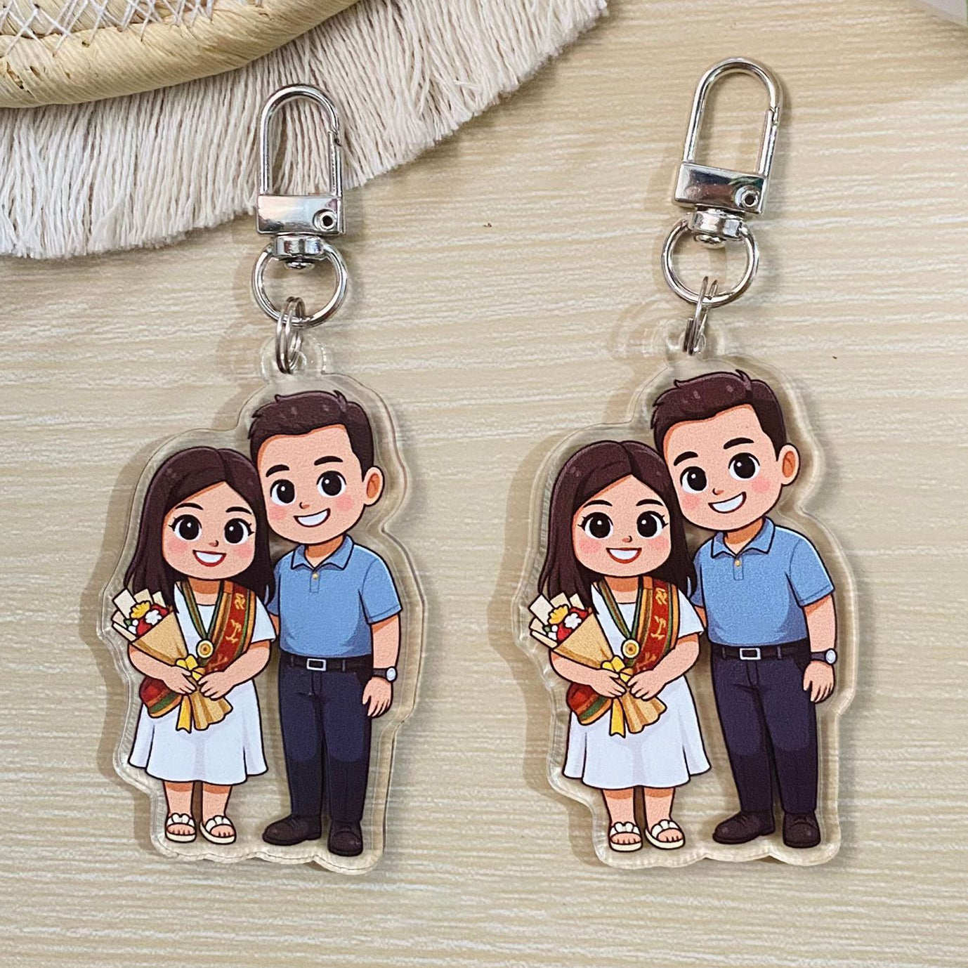 Custom Chibi Couple Acrylic Keychain, Personalized Cartoon Portrait Keychain, Clear Acrylic Charm Gift, Birthday Christmas Gift for Him & Her