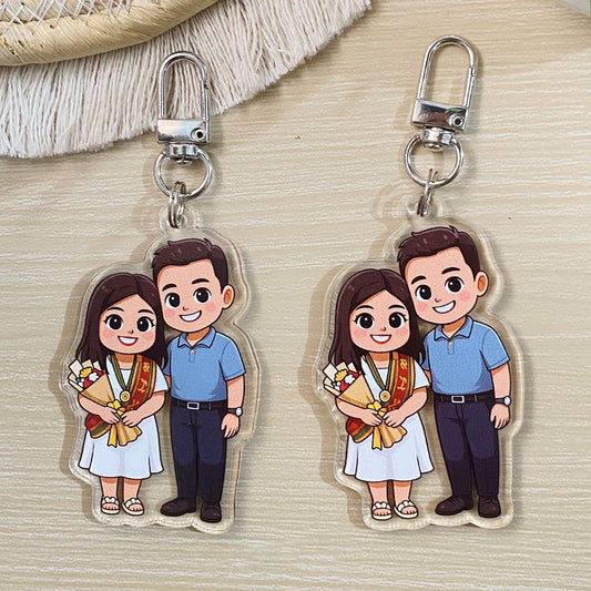 Custom Chibi Couple Acrylic Keychain, Personalized Cartoon Portrait Keychain, Clear Acrylic Charm Gift, Birthday Christmas Gift for Him & Her