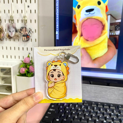 Custom Chibi Couple Acrylic Keychain, Personalized Cartoon Portrait Keychain, Clear Acrylic Charm Gift, Birthday Christmas Gift for Him & Her