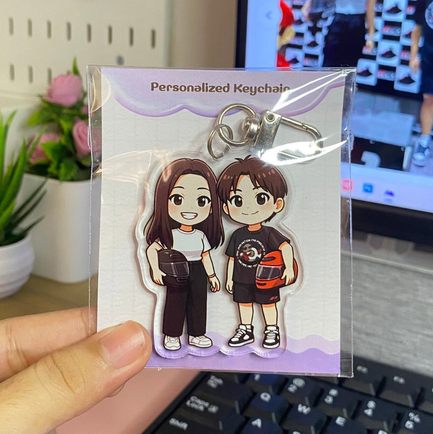 Custom Chibi Couple Acrylic Keychain, Personalized Cartoon Portrait Keychain, Clear Acrylic Charm Gift, Birthday Christmas Gift for Him & Her