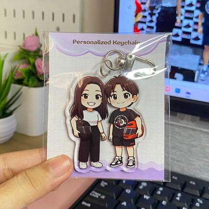 Custom Chibi Couple Acrylic Keychain, Personalized Cartoon Portrait Keychain, Clear Acrylic Charm Gift, Birthday Christmas Gift for Him & Her