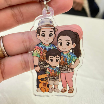 Custom Chibi Couple Acrylic Keychain, Personalized Cartoon Portrait Keychain, Clear Acrylic Charm Gift, Birthday Christmas Gift for Him & Her