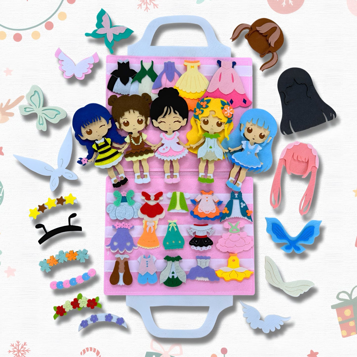 Fairy Princess Felt Dress-Up Doll Playset – Peel & Stick Fashion Activity Book with Carry Bag, Personalized Handmade Kids Toy