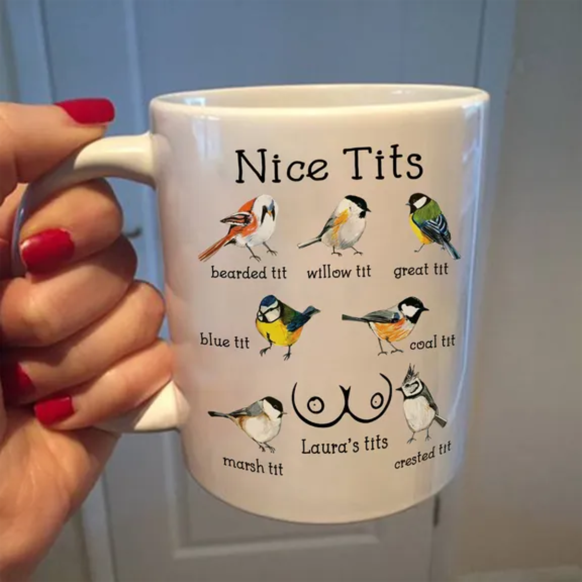 Personalized Set - Funny Ceramic Mug - Nice Tits - Funny Bulk Gifts, Exchange Gift For Wife - Personalized Mug