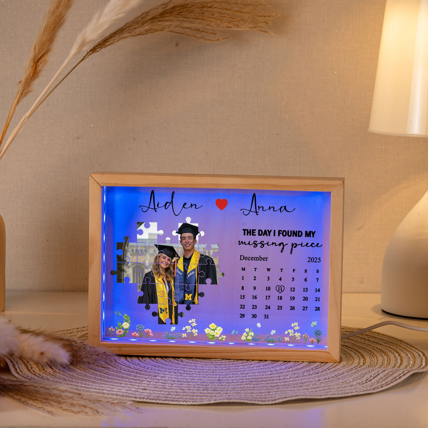 Personalized Photo Frame Light Box for Couples – Anniversary Gift with Calendar & Names, Gift for Boyfriend & Girlfriend