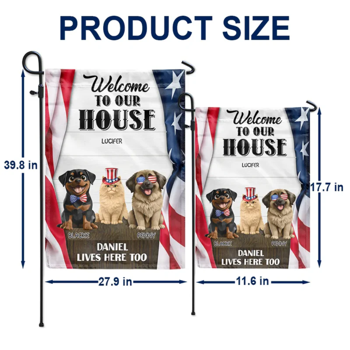 3D Effect Dog Cat Welcome To Our House - Personalized Flag