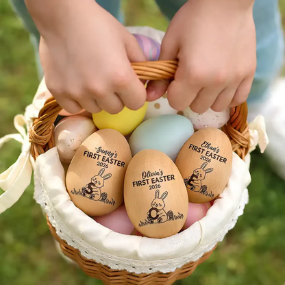 First Easter With Alphabet - Personalized Musical Wooden Easter Egg Shaker