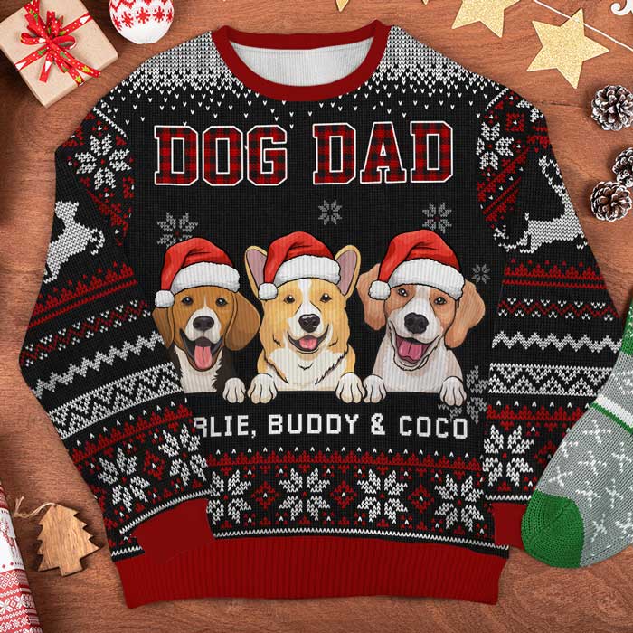 Best Dog Mom & Dog Dad Ever Ugly Sweater - Personalized Custom Unisex Ugly Christmas Sweatshirt, Wool Sweatshirt, All-Over-Print Sweatshirt - Gift For Dog Lovers, Pet Lovers, Christmas Gift