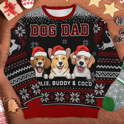 Best Dog Mom & Dog Dad Ever Ugly Sweater - Personalized Custom Unisex Ugly Christmas Sweatshirt, Wool Sweatshirt, All-Over-Print Sweatshirt - Gift For Dog Lovers, Pet Lovers, Christmas Gift
