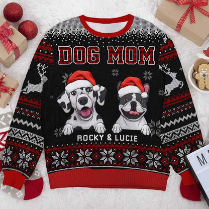 Best Dog Mom & Dog Dad Ever Ugly Sweater - Personalized Custom Unisex Ugly Christmas Sweatshirt, Wool Sweatshirt, All-Over-Print Sweatshirt - Gift For Dog Lovers, Pet Lovers, Christmas Gift