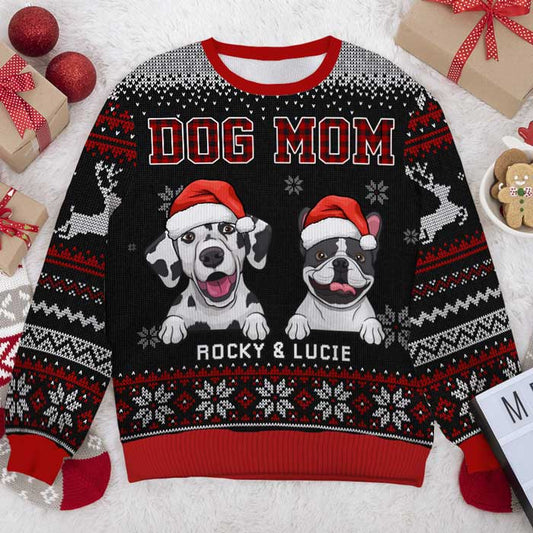 Best Dog Mom & Dog Dad Ever Ugly Sweater - Personalized Custom Unisex Ugly Christmas Sweatshirt, Wool Sweatshirt, All-Over-Print Sweatshirt - Gift For Dog Lovers, Pet Lovers, Christmas Gift