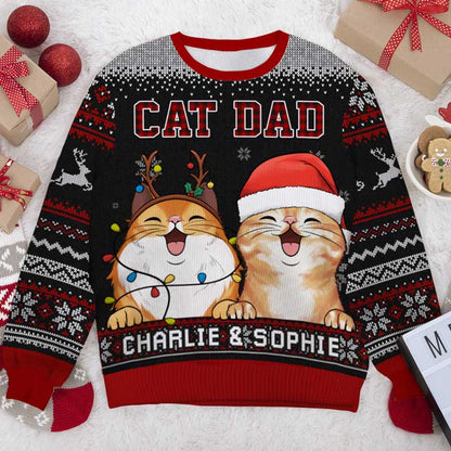 World's Best Cat Dad & Mom Ugly Sweater - Personalized Custom Unisex Ugly Christmas Sweatshirt, Wool Sweatshirt, All-Over-Print Sweatshirt - Gift For Cat Lovers, Pet Lovers, Christmas Gift