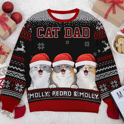 World's Best Cat Dad & Mom Ugly Sweater - Personalized Custom Unisex Ugly Christmas Sweatshirt, Wool Sweatshirt, All-Over-Print Sweatshirt - Gift For Cat Lovers, Pet Lovers, Christmas Gift