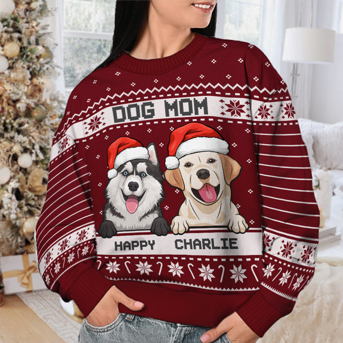 I'm A Happy Dog Dad Dog Mom Ugly Sweater - Personalized Custom Unisex Ugly Christmas Sweatshirt, All-Over-Print Sweatshirt - Gift For Dog Lovers, Pet Lovers, Christmas Gift