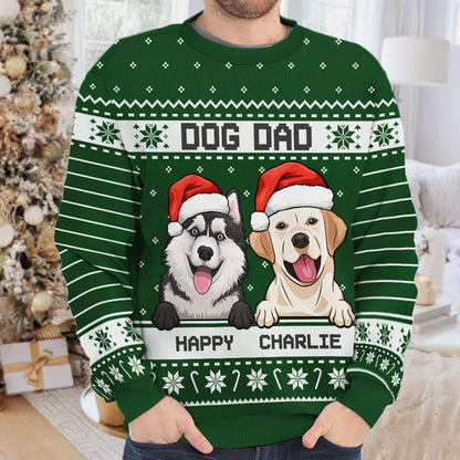 I'm A Happy Dog Dad Dog Mom Ugly Sweater - Personalized Custom Unisex Ugly Christmas Sweatshirt, All-Over-Print Sweatshirt - Gift For Dog Lovers, Pet Lovers, Christmas Gift