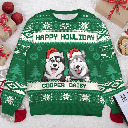 Happy Pawliday Ugly Sweater - Personalized Custom Unisex Ugly Christmas Sweatshirt, Wool Sweatshirt, All-Over-Print Sweatshirt - Gift For Dog Lovers, Pet Lovers, Christmas Gift