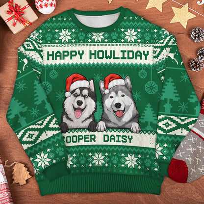 Happy Pawliday Ugly Sweater - Personalized Custom Unisex Ugly Christmas Sweatshirt, Wool Sweatshirt, All-Over-Print Sweatshirt - Gift For Dog Lovers, Pet Lovers, Christmas Gift