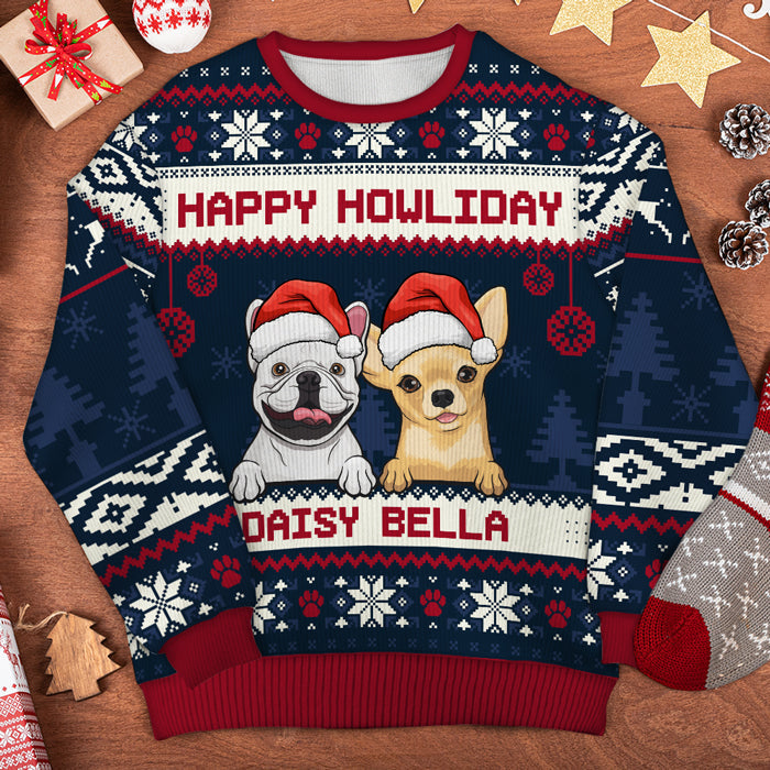 Happy Pawliday Ugly Sweater - Personalized Custom Unisex Ugly Christmas Sweatshirt, All-Over-Print Sweatshirt - Gift For Dog Lovers, Pet Lovers, Christmas Gift