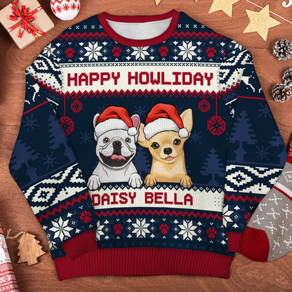 Happy Pawliday Ugly Sweater - Personalized Custom Unisex Ugly Christmas Sweatshirt, All-Over-Print Sweatshirt - Gift For Dog Lovers, Pet Lovers, Christmas Gift