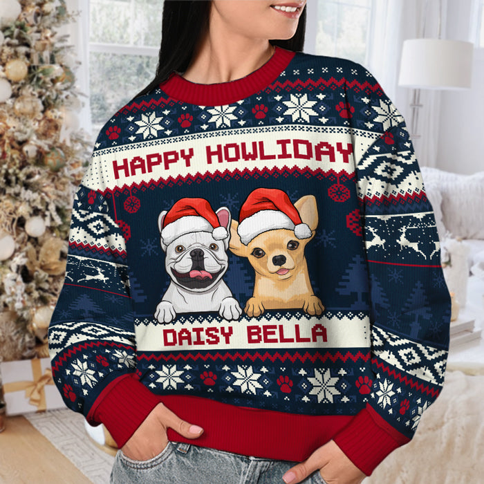 Happy Pawliday Ugly Sweater - Personalized Custom Unisex Ugly Christmas Sweatshirt, All-Over-Print Sweatshirt - Gift For Dog Lovers, Pet Lovers, Christmas Gift