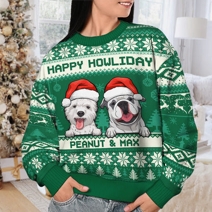 Happy Pawliday Ugly Sweater - Personalized Custom Unisex Ugly Christmas Sweatshirt, Wool Sweatshirt, All-Over-Print Sweatshirt - Gift For Dog Lovers, Pet Lovers, Christmas Gift