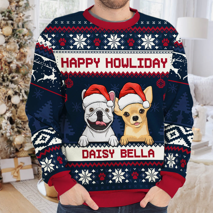 Happy Pawliday Ugly Sweater - Personalized Custom Unisex Ugly Christmas Sweatshirt, All-Over-Print Sweatshirt - Gift For Dog Lovers, Pet Lovers, Christmas Gift