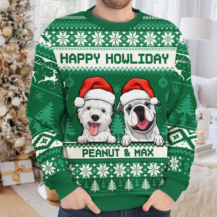 Happy Pawliday Ugly Sweater - Personalized Custom Unisex Ugly Christmas Sweatshirt, Wool Sweatshirt, All-Over-Print Sweatshirt - Gift For Dog Lovers, Pet Lovers, Christmas Gift