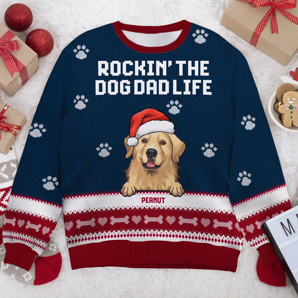 Rockin' The Dog Mom Life Ugly Sweater - Personalized Custom Unisex Ugly Christmas Sweatshirt, Wool Sweatshirt, All-Over-Print Sweatshirt - Gift For Dog Lovers, Pet Lovers, Christmas Gift