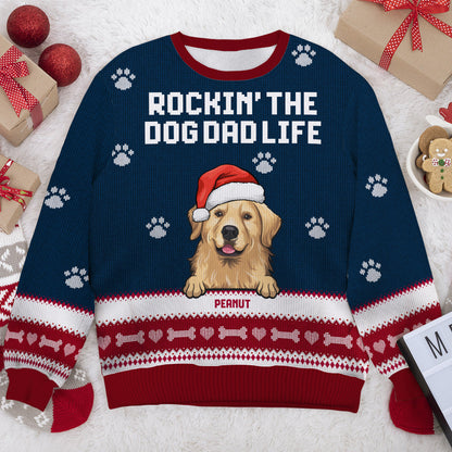 Rockin' The Dog Mom Life Ugly Sweater - Personalized Custom Unisex Ugly Christmas Sweatshirt, Wool Sweatshirt, All-Over-Print Sweatshirt - Gift For Dog Lovers, Pet Lovers, Christmas Gift