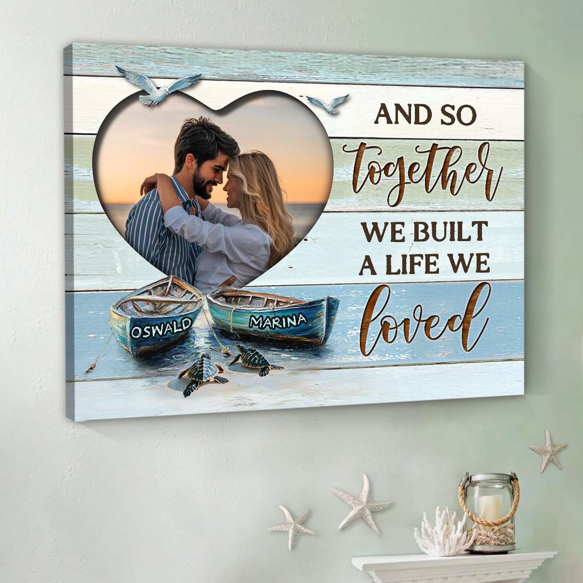 Personalized Coastal Couples Canvas – Custom Beach Wall Art