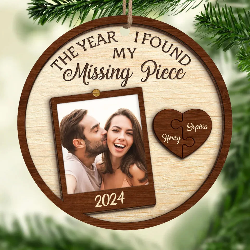 Custom Photo I Found My Missing Piece - Couple Personalized Custom Ornament - Wood Custom Shaped - Christmas Gift For Husband Wife, Anniversary
