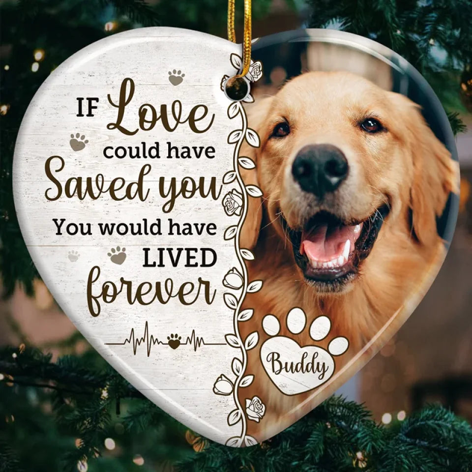 Custom Photo Death Ends A Life, Not A Relationship - Memorial Personalized Custom Ornament - Ceramic Heart Shaped - Christmas Gift, Sympathy Gift For Pet Owners, Pet Lovers