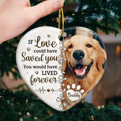 Custom Photo Death Ends A Life, Not A Relationship - Memorial Personalized Custom Ornament - Ceramic Heart Shaped - Christmas Gift, Sympathy Gift For Pet Owners, Pet Lovers