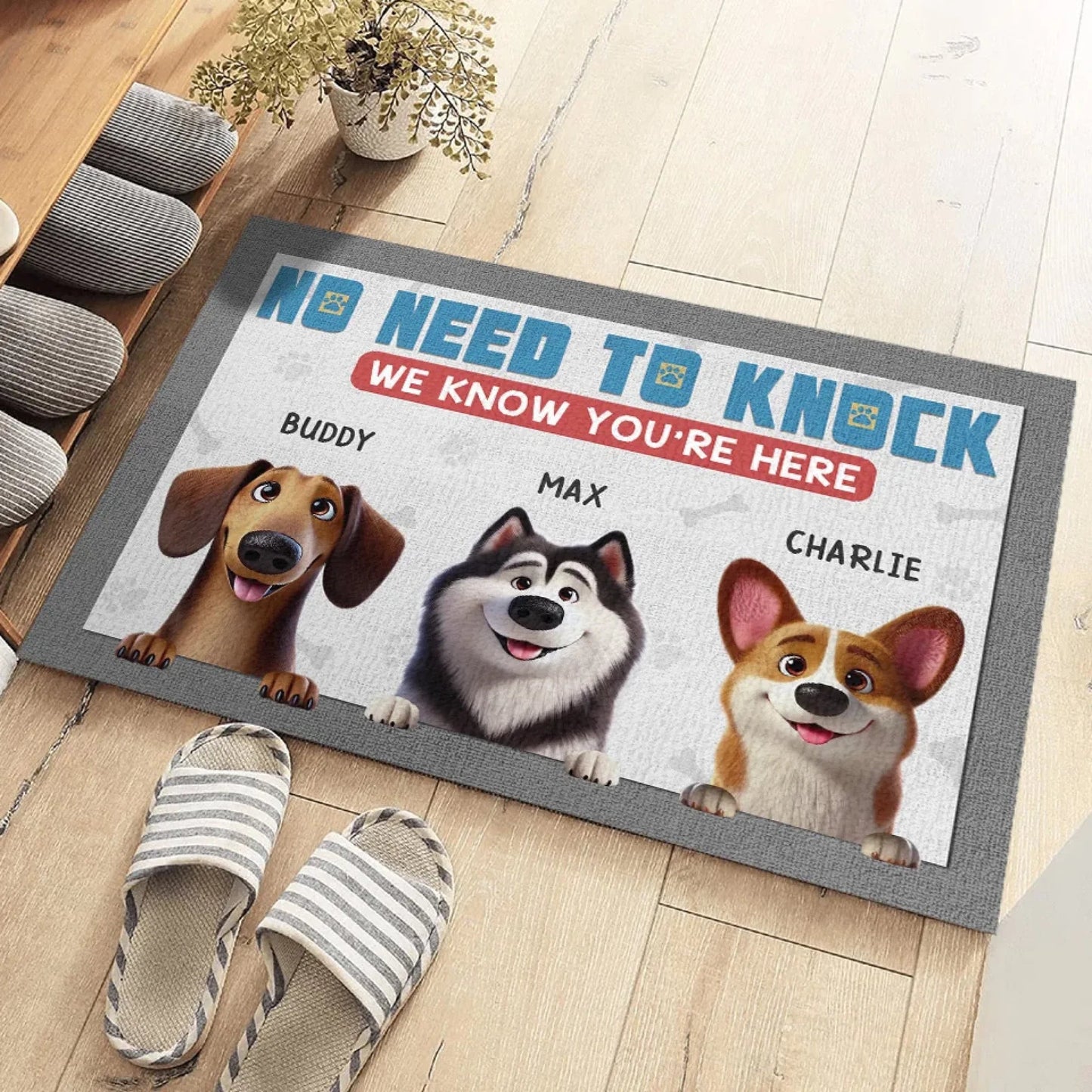 No Need To Knock We Know You Are Here - Dog Personalized Custom Home Decor Decorative Mat - House Warming Gift For Pet Owners, Pet Lovers