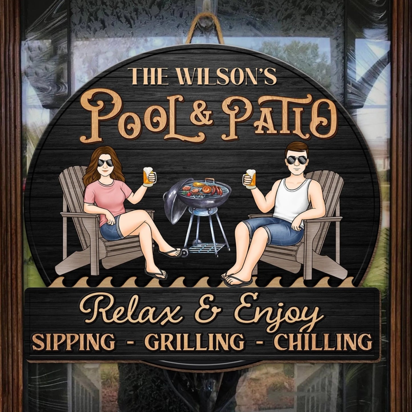 Custom Home Decor Wood Sign - Personalized Anniversary Wedding Gifts For Husband And Wife, Him And Her - Just A Couple, Pool & Patio Sipping Chilling