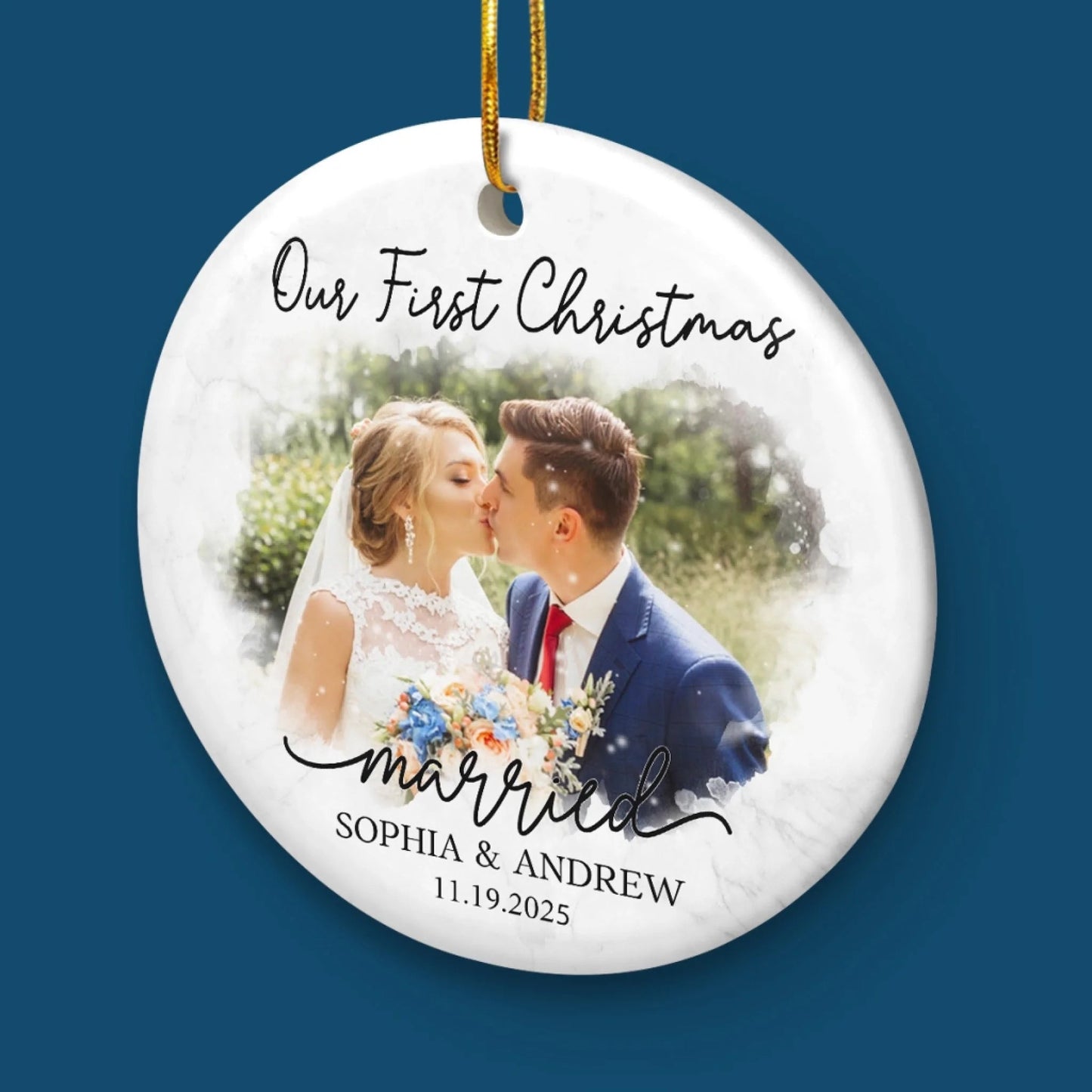 Custom Photo Our First Year Together - Couple Personalized Custom Ornament - Ceramic Round Shaped - Christmas Gift For Husband Wife, Anniversary, First Christmas