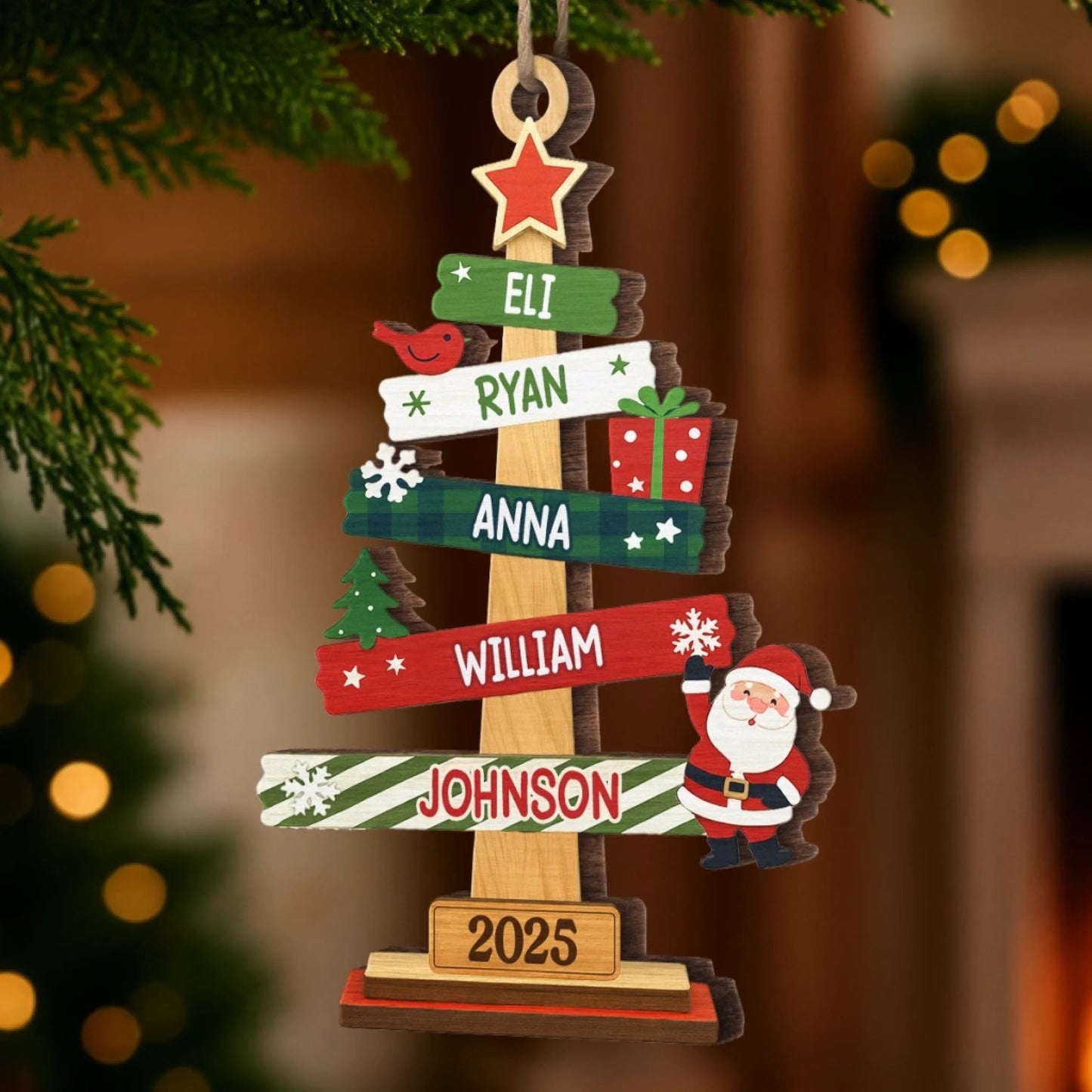 Custom Wood Ornament - Personalized Christmas Birthday Gifts For Mom, Dad, Kids - Our Family Christmas Tree