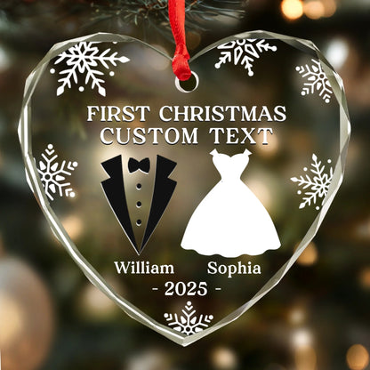 Custom Heart, Round Glass Ornament - Personalized Anniversary Christmas Wedding Gifts For Husband And Wife, Him And Her - Our First Christmas As Mr & Mrs