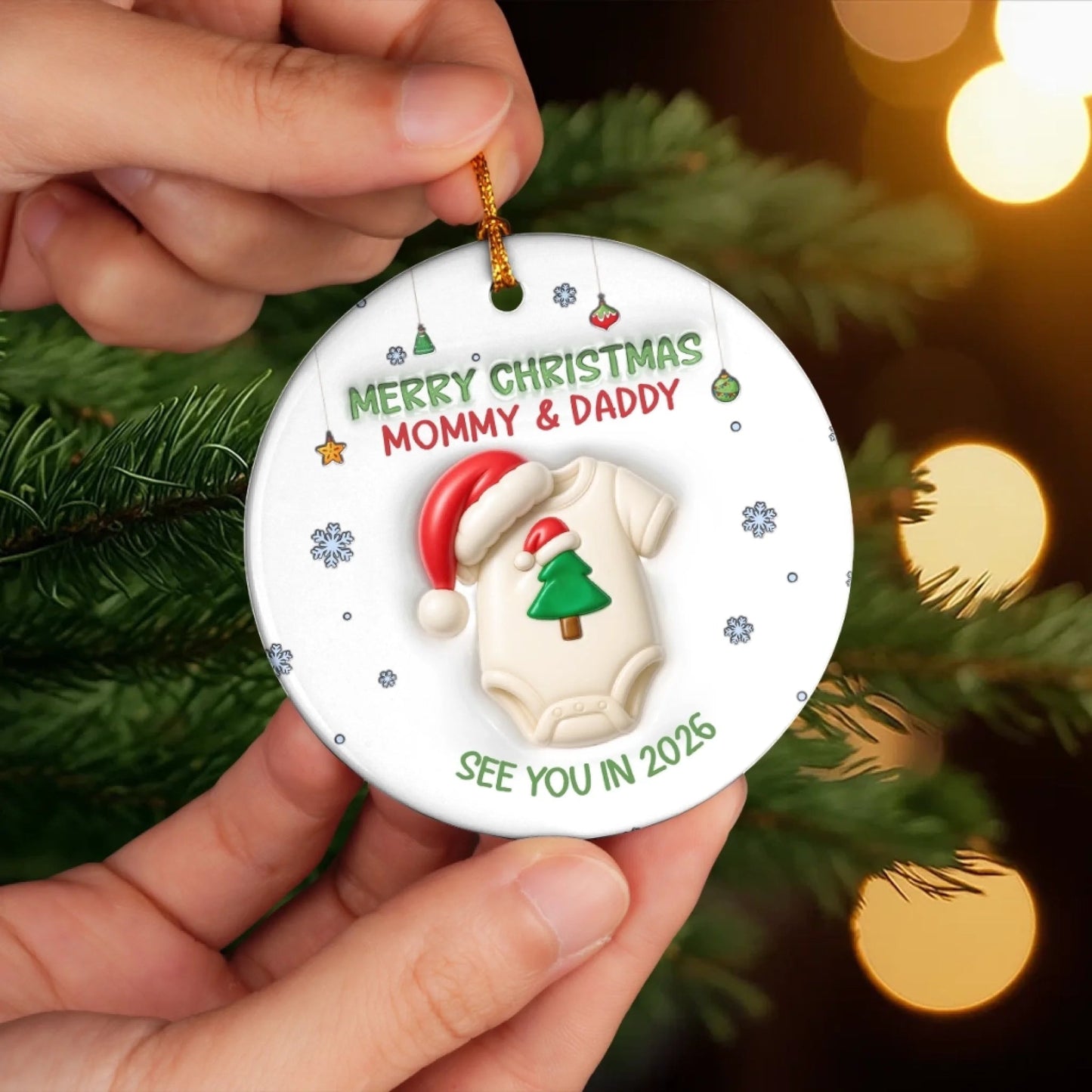 Custom Ceramic Ornament - Personalized Christmas Baby Shower, Gender Reveal Gifts For New Moms, New Dads, New Parents - Welcome To Your Little World v2